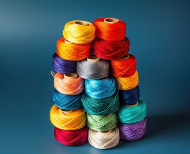 photo of colorful threads, craft, isolated on solid background --ar 3:2