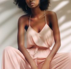 Elegant woman in pink jumpsuit