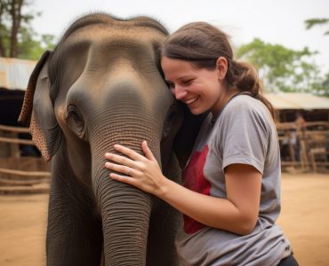 Hugging asian baby elephant wildlife outdoors portrait. AI generated Image by rawpixel.