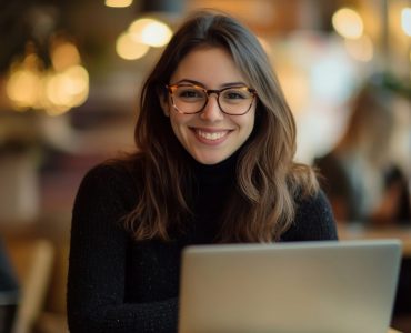Glasses female laptop photo.