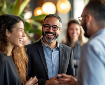 Business people are smiling and chatting person office social.