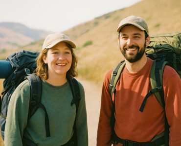 Happy hikers exploring nature