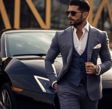 Latino businessman car vehicle tuxedo. AI generated Image by rawpixel.