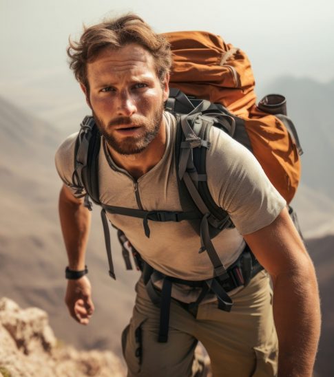 Photo – Man Exploring Strong mountain climber backpacking recreation adventure. AI generated Image by rawpixel.