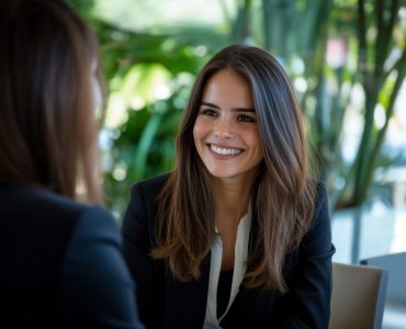 Happy female Brazilian business manager smiling during an interview woman happy businesswoman.