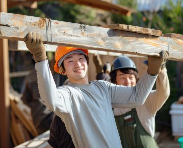 Wood teamwork hardhat helmet.