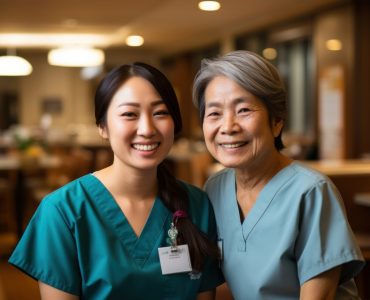 Asian Nurse helping senior woman nurse smiling adult. AI generated Image by rawpixel.