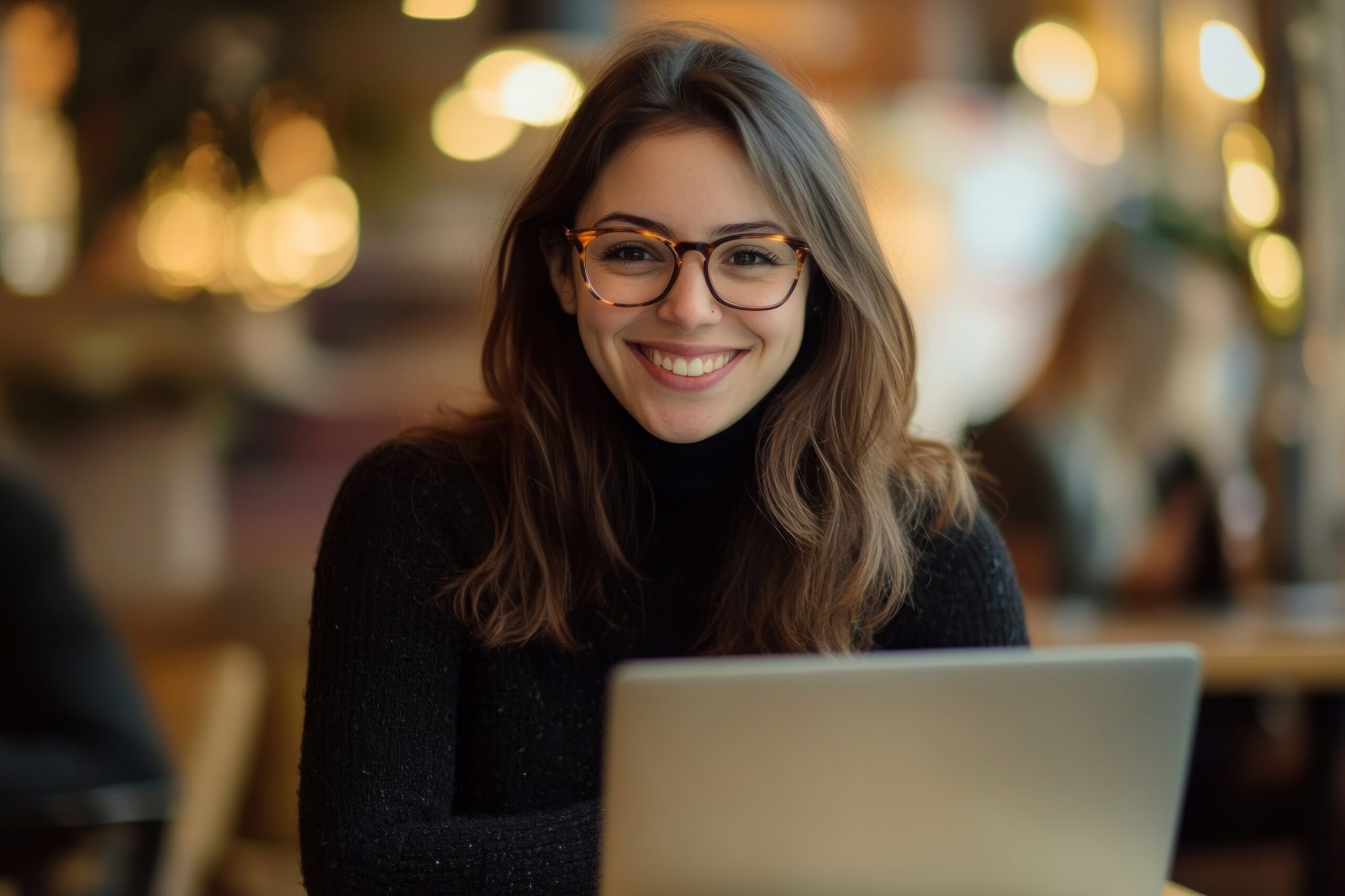 Glasses female laptop photo.