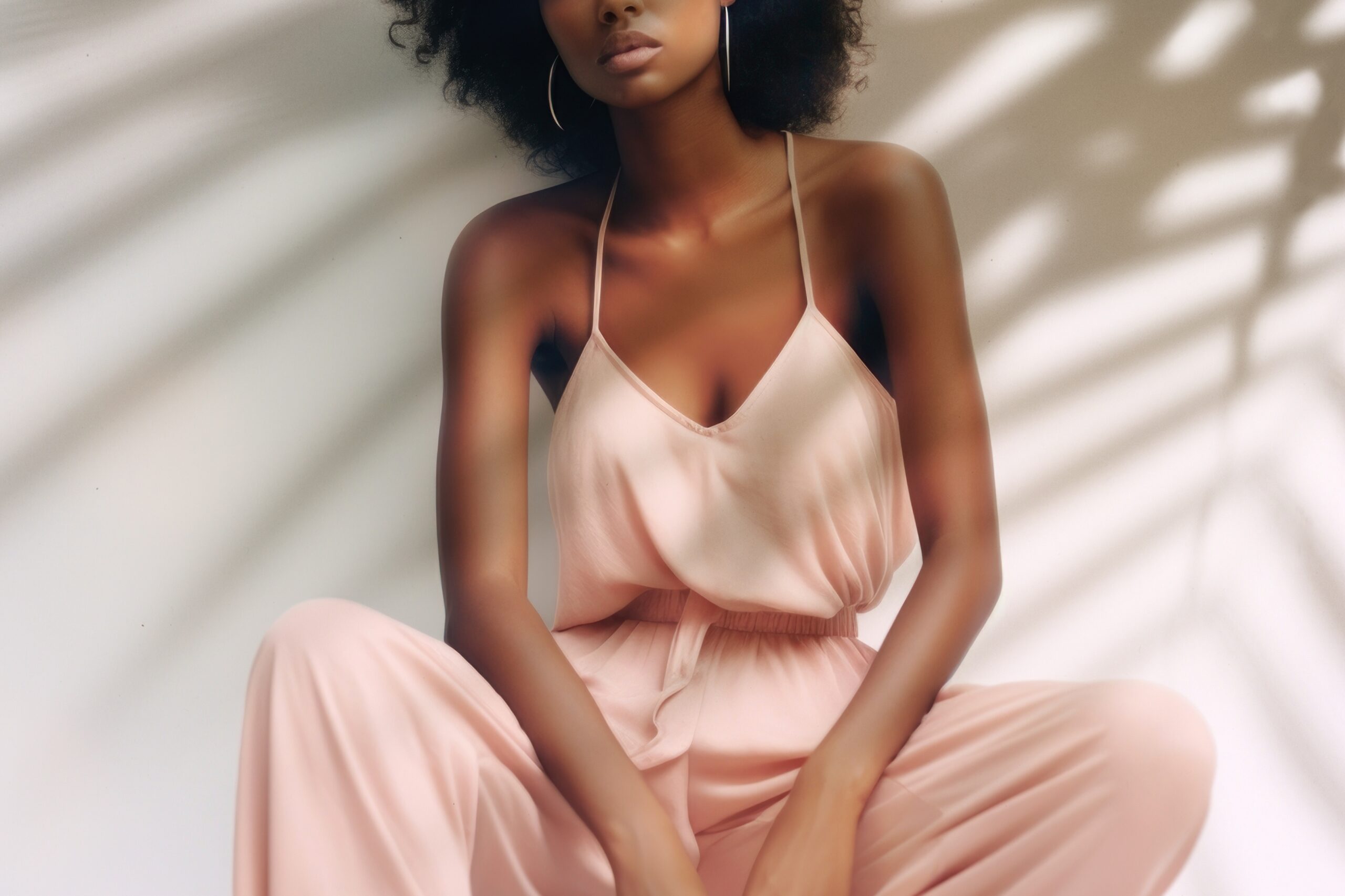 Elegant woman in pink jumpsuit