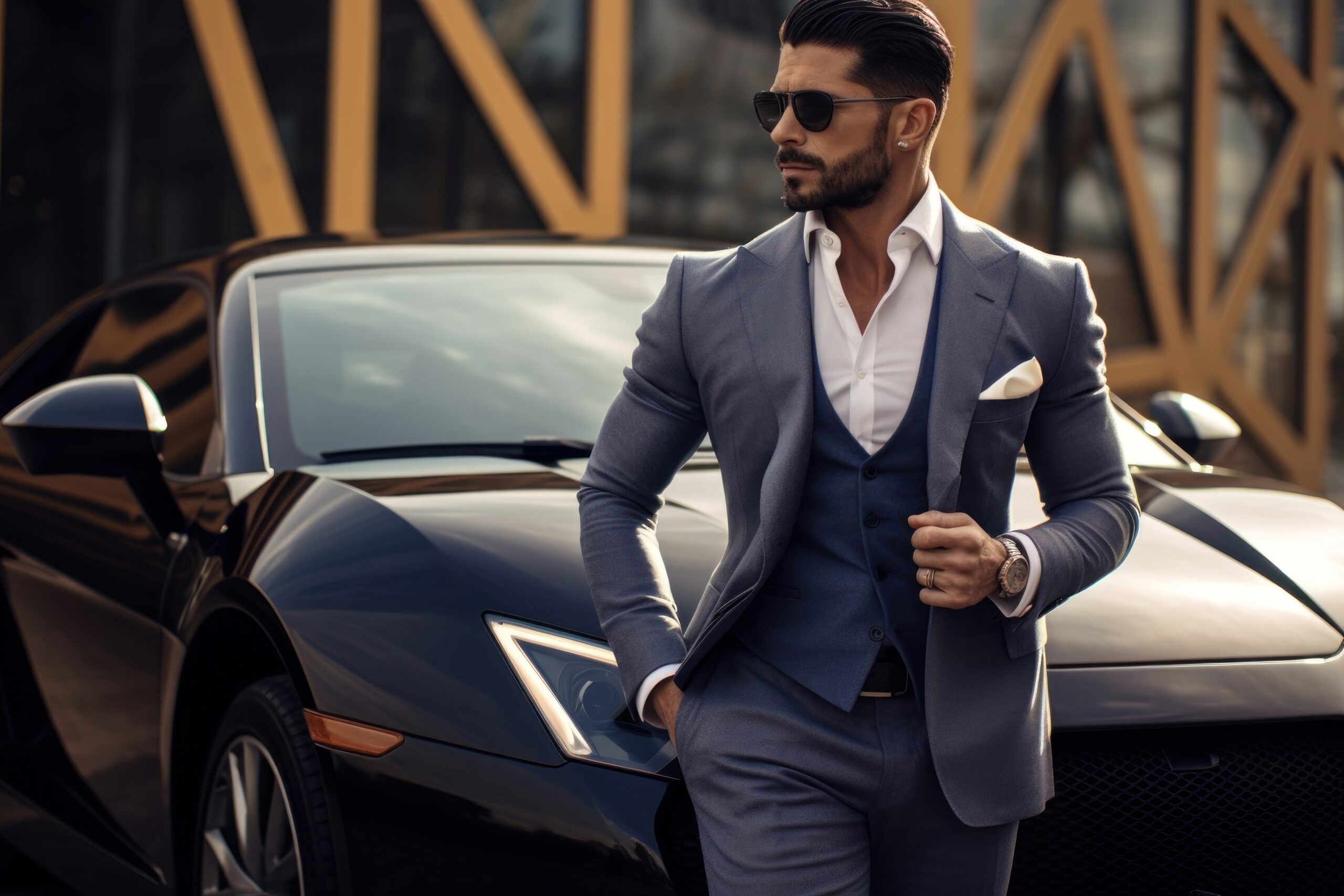 Latino businessman car vehicle tuxedo. AI generated Image by rawpixel.