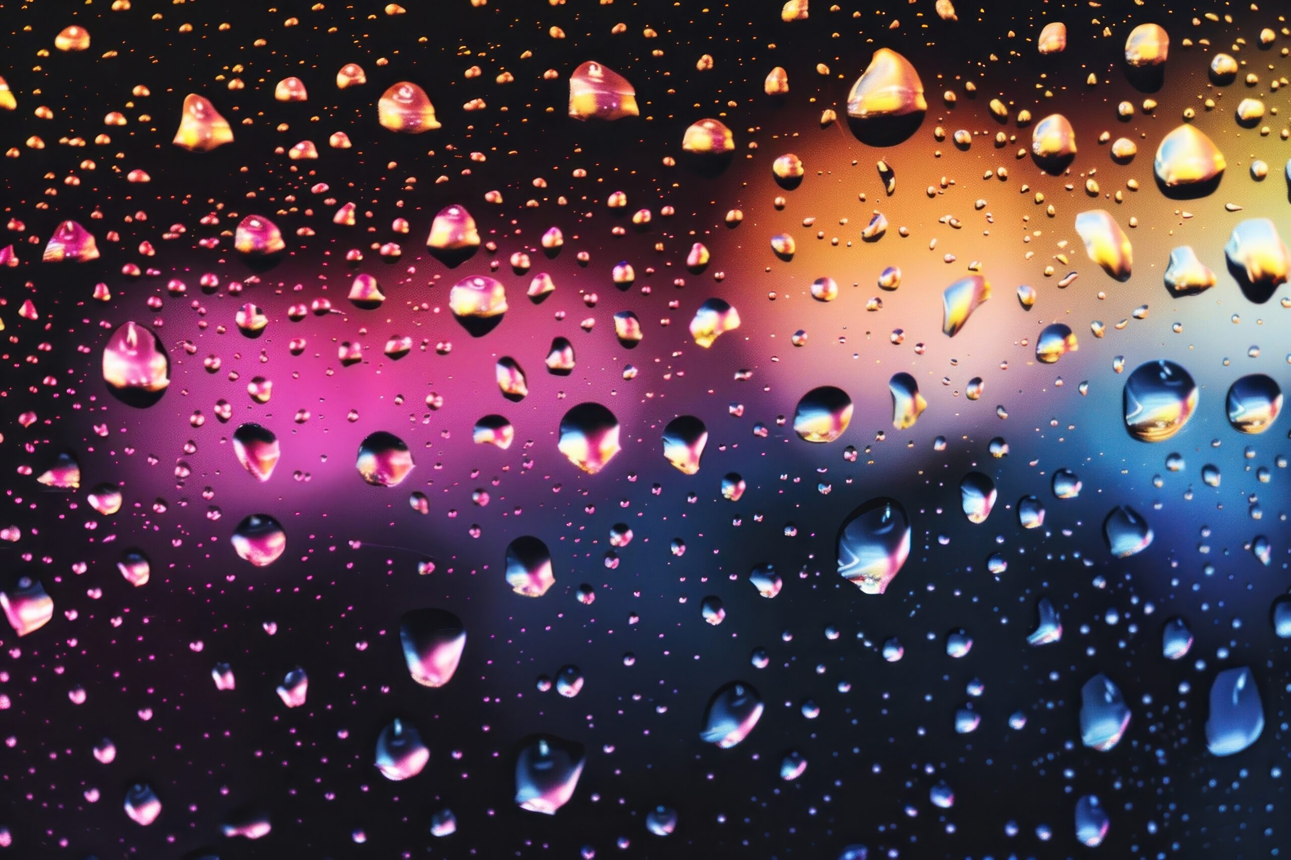 Colorful raindrops on glass
