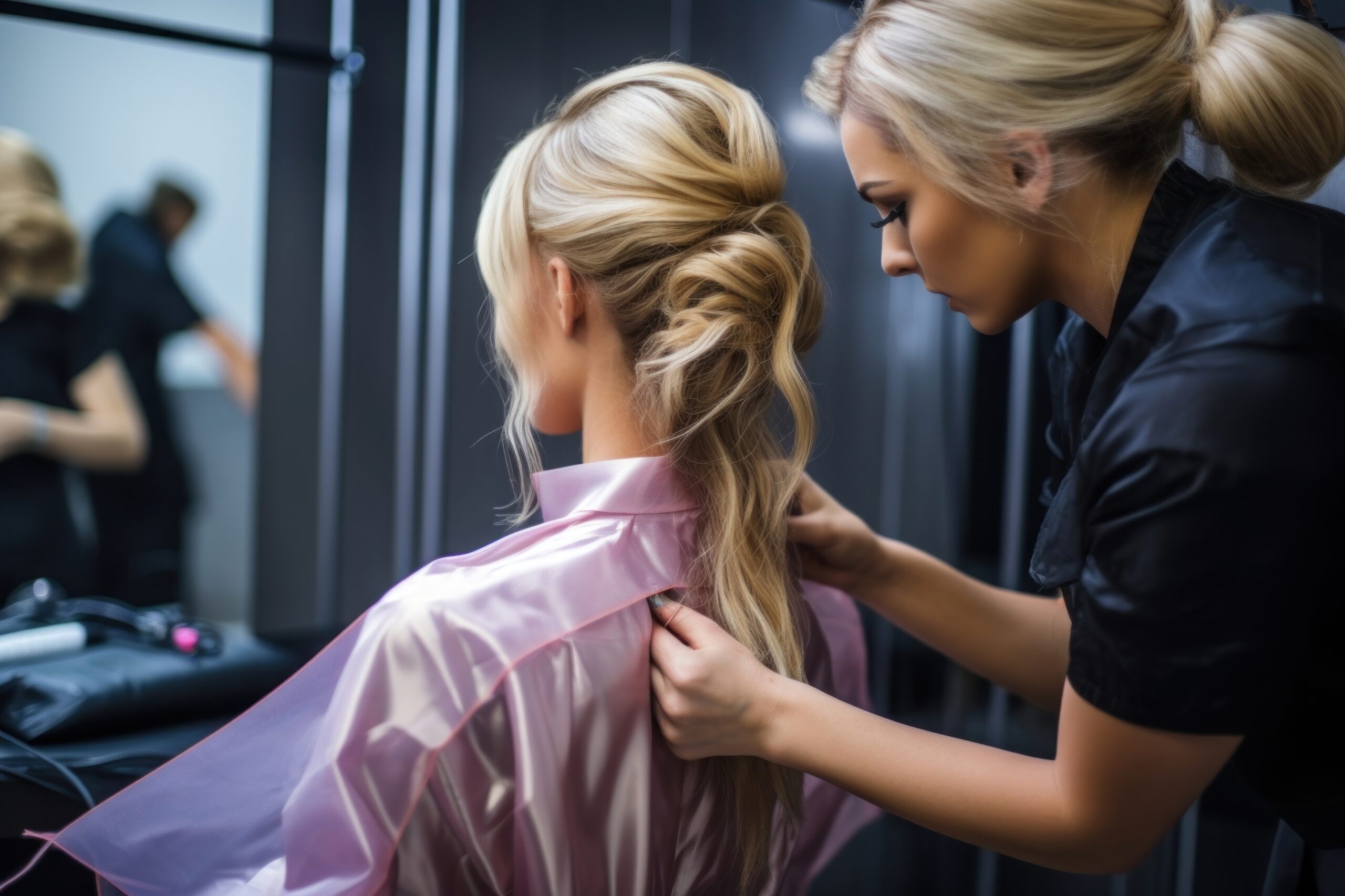 Woman making hair beauty salon adult togetherness hairdresser.