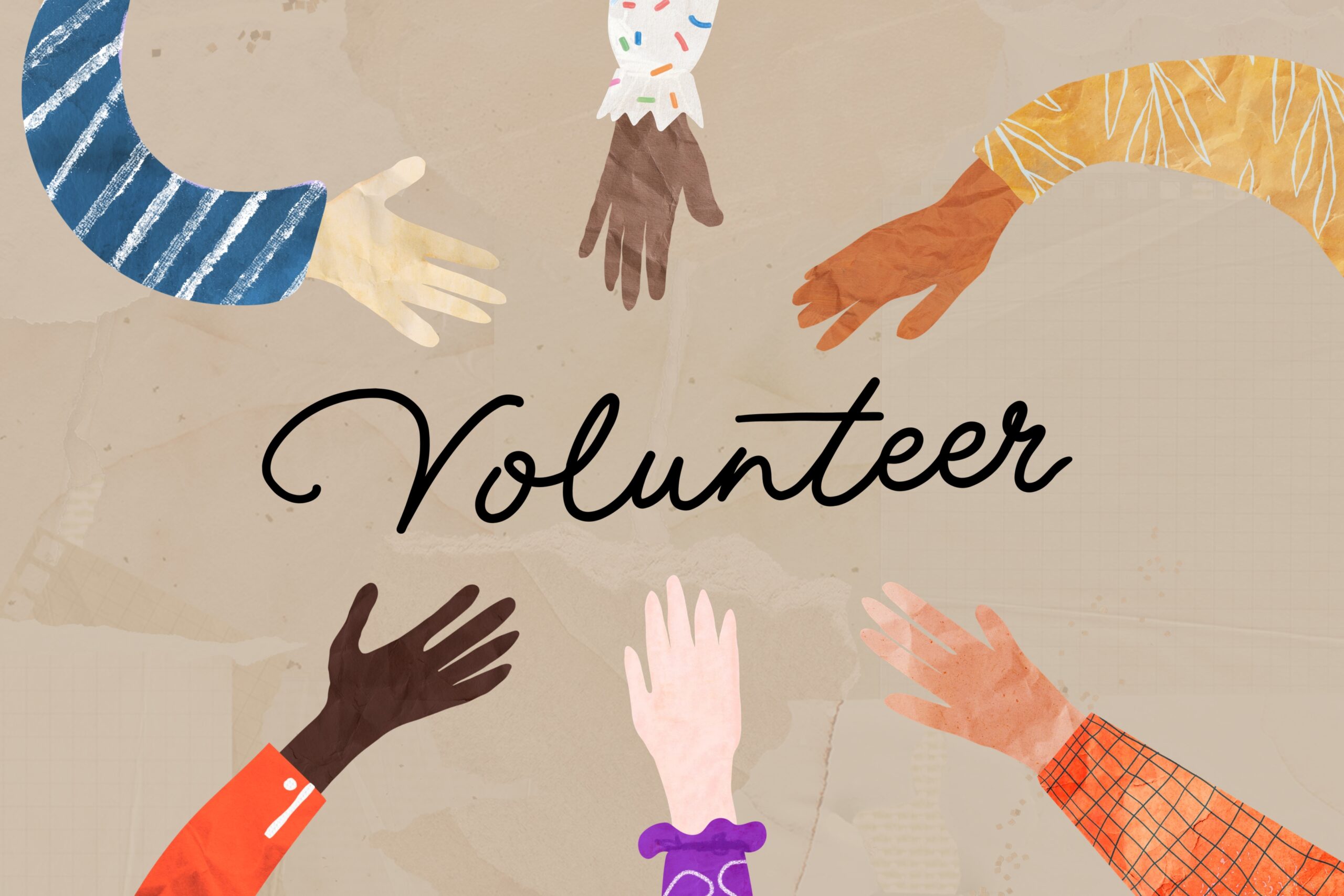 Volunteer word, paper craft collage art