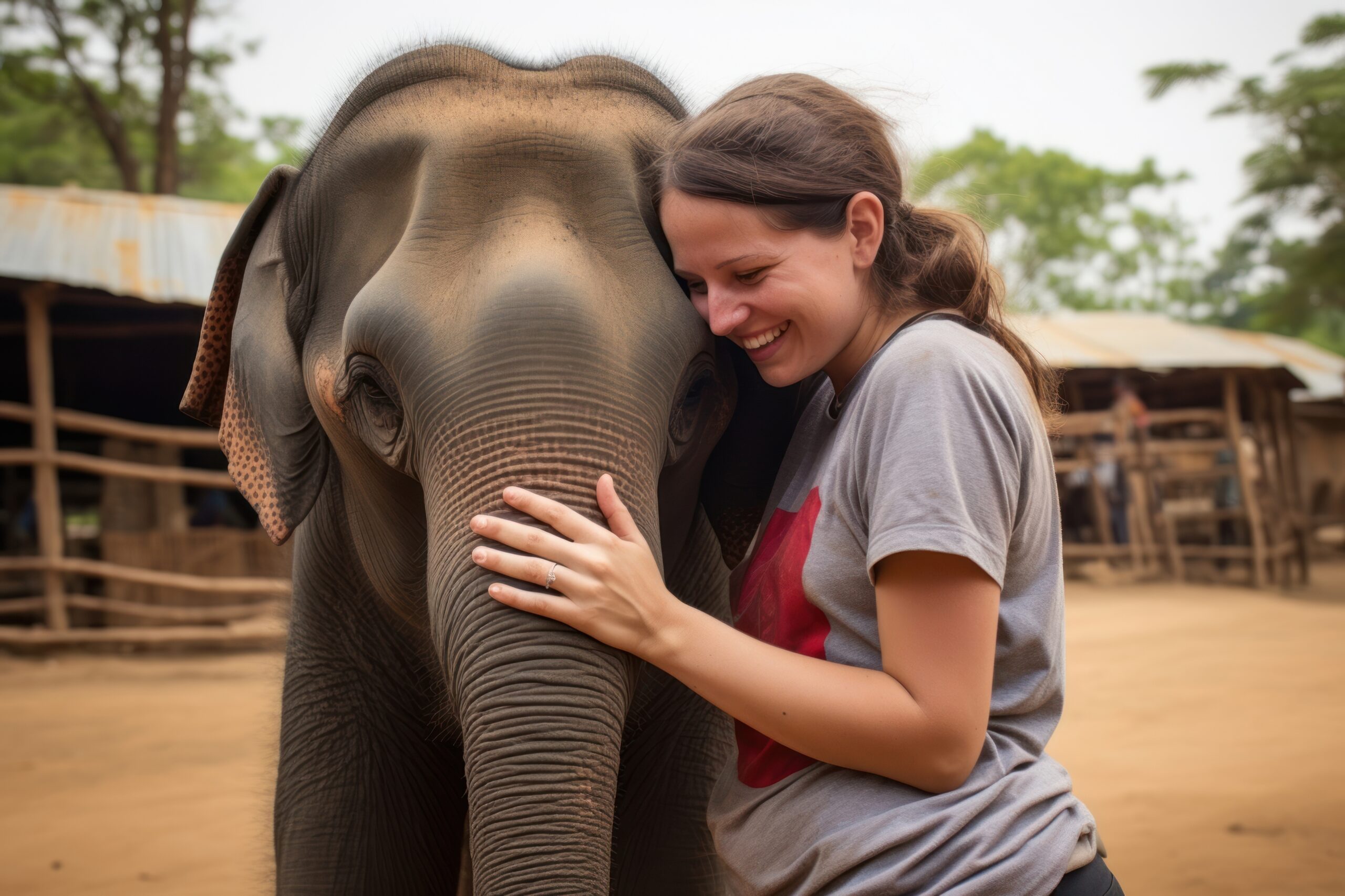 Hugging asian baby elephant wildlife outdoors portrait. AI generated Image by rawpixel.