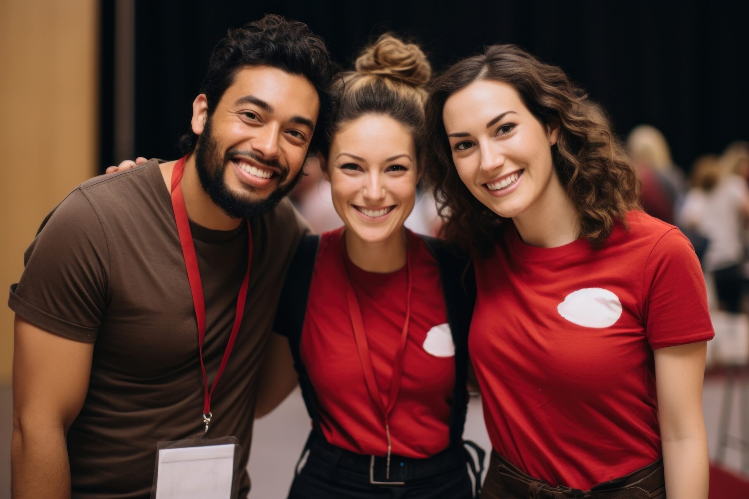 Photo of 3 diversity *volunteers at charity event* , minimal , copy space --ar 3:2