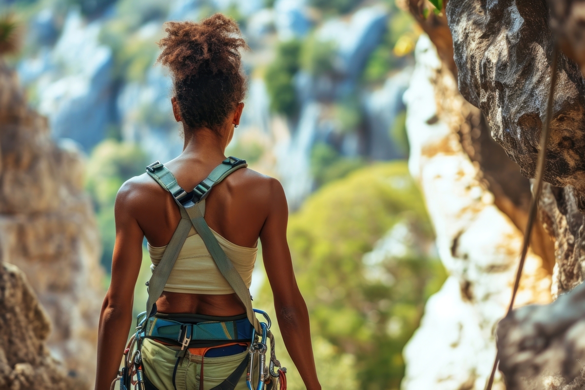 African merican woman hikier climbing backpack adult.