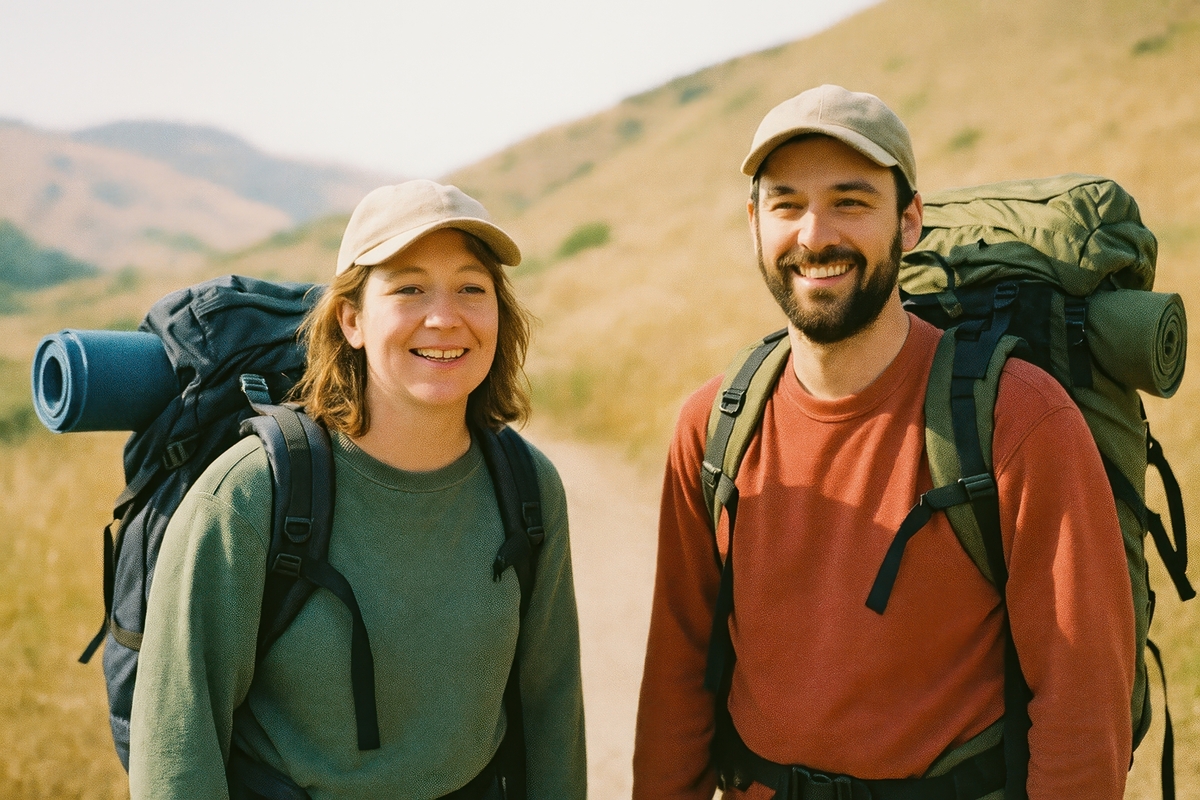 Happy hikers exploring nature